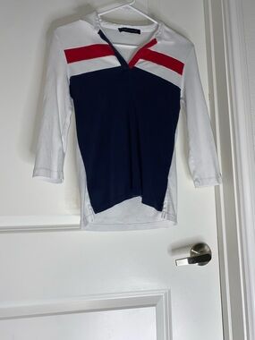 Tommy Hilfiger Navy, White & Red Rugby-Style Long Sleeve Top